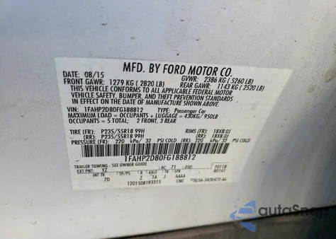 2015 Ford Taurus Se z USA, uszkodzony, nr VIN 1FAHP2D80FG188812